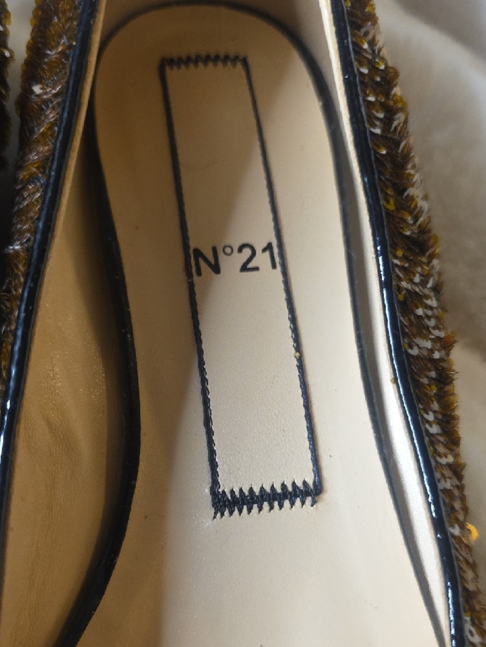 Women's Brown Sequin Pointed Flats with Buckle Strap - Picture 2 of 9